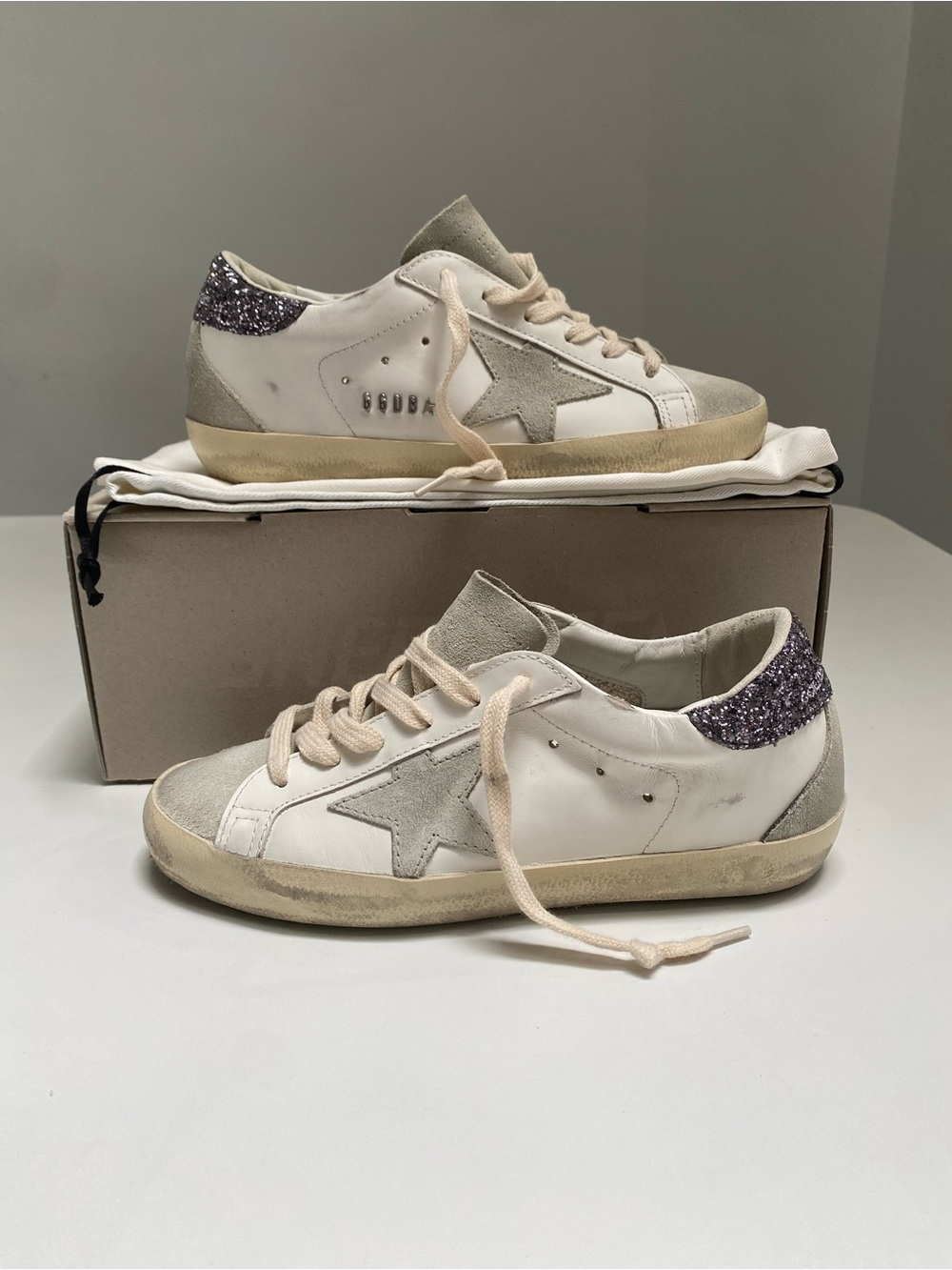 Golden Goose Superstar Sneaker White Leather/Ice/Gray/Glitter sz 36 New in Box - Picture 6 of 14